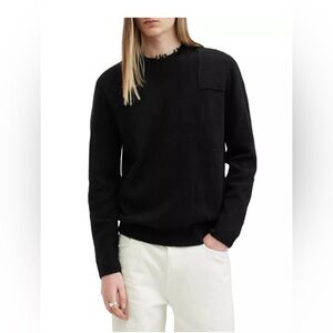 All Saints Men’s Pointer distressed crew neck sweater black size XL
